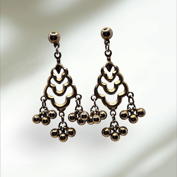 90S VINTAGE GOLD TONE STATEMENT FRINGE EARRINGS - Picture 5 of 9